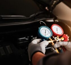 Hand,of,car,mechanic,technician,use,meter,to,check,car